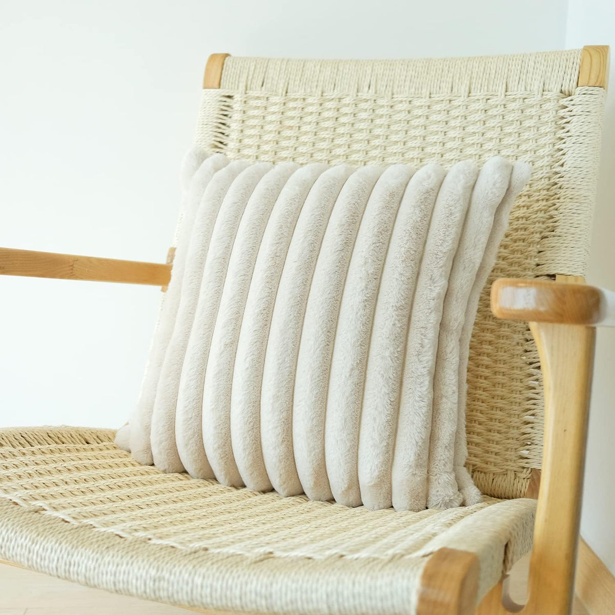 JOJUSIS Faux Fur Plush Throw Pillow Covers, Beige, 20 x 20-Inch