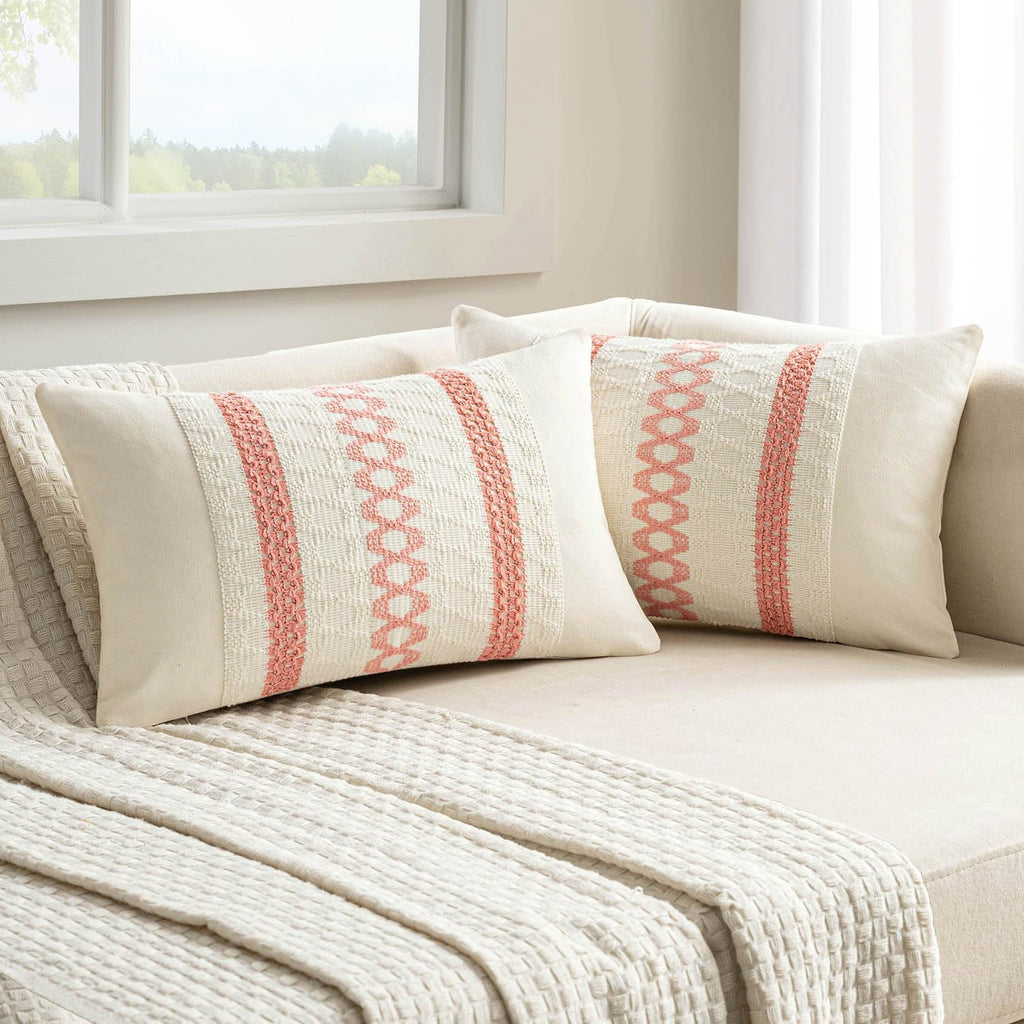 MIULEE Set of 2 Sage Green Boho Decorative Pillow Covers 18x18 Inch