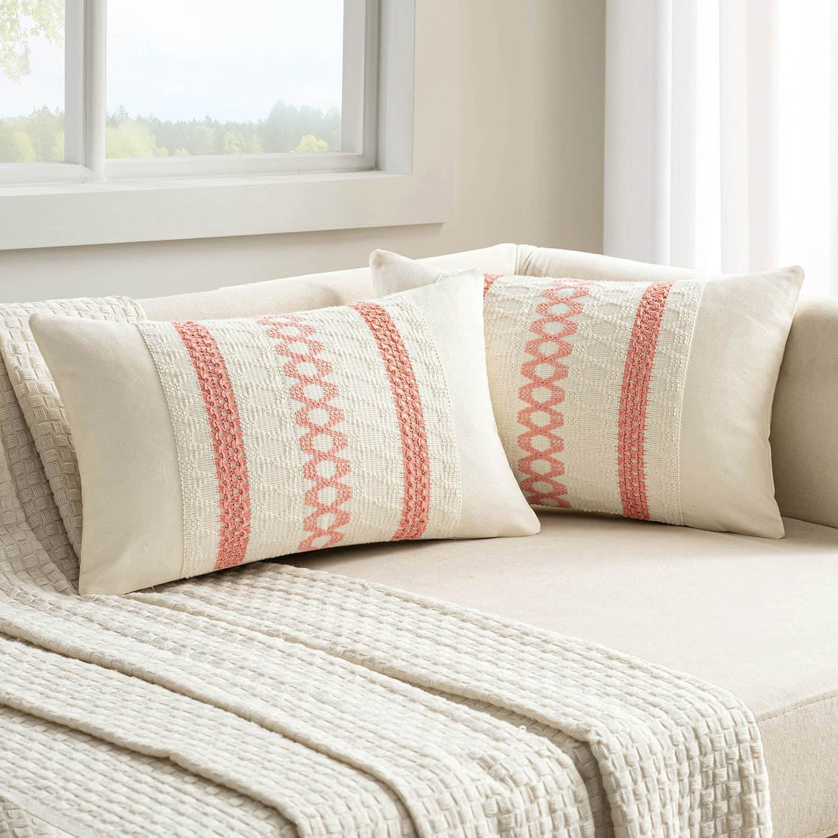 MIULEE Set of 2 Sage Green Boho Decorative Pillow Covers 18x18 Inch