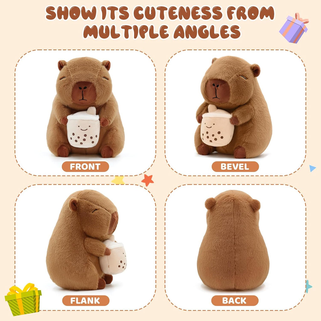 Cute Capybara Plush with Boba - 13-inch Kawaii Capybara Stuffed Animal Pillow Soft Stuffed Plush Toy - Capybara Party Decoration, Kawaii Hugging Gifts for Kids