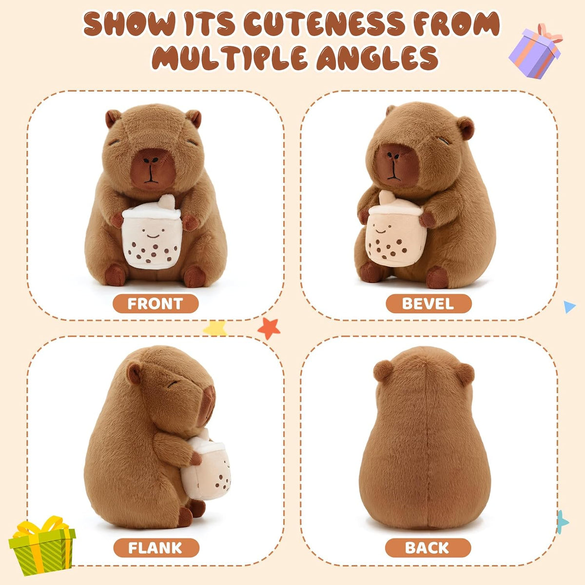 Cute Capybara Plush with Boba - 13-inch Kawaii Capybara Stuffed Animal Pillow Soft Stuffed Plush Toy - Capybara Party Decoration, Kawaii Hugging Gifts for Kids