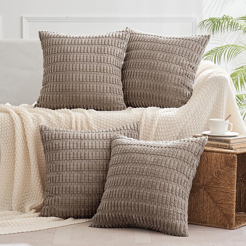 MIULEE Pack of 4 Corduroy Decorative Throw Pillow Covers 18x18 Inch Brown