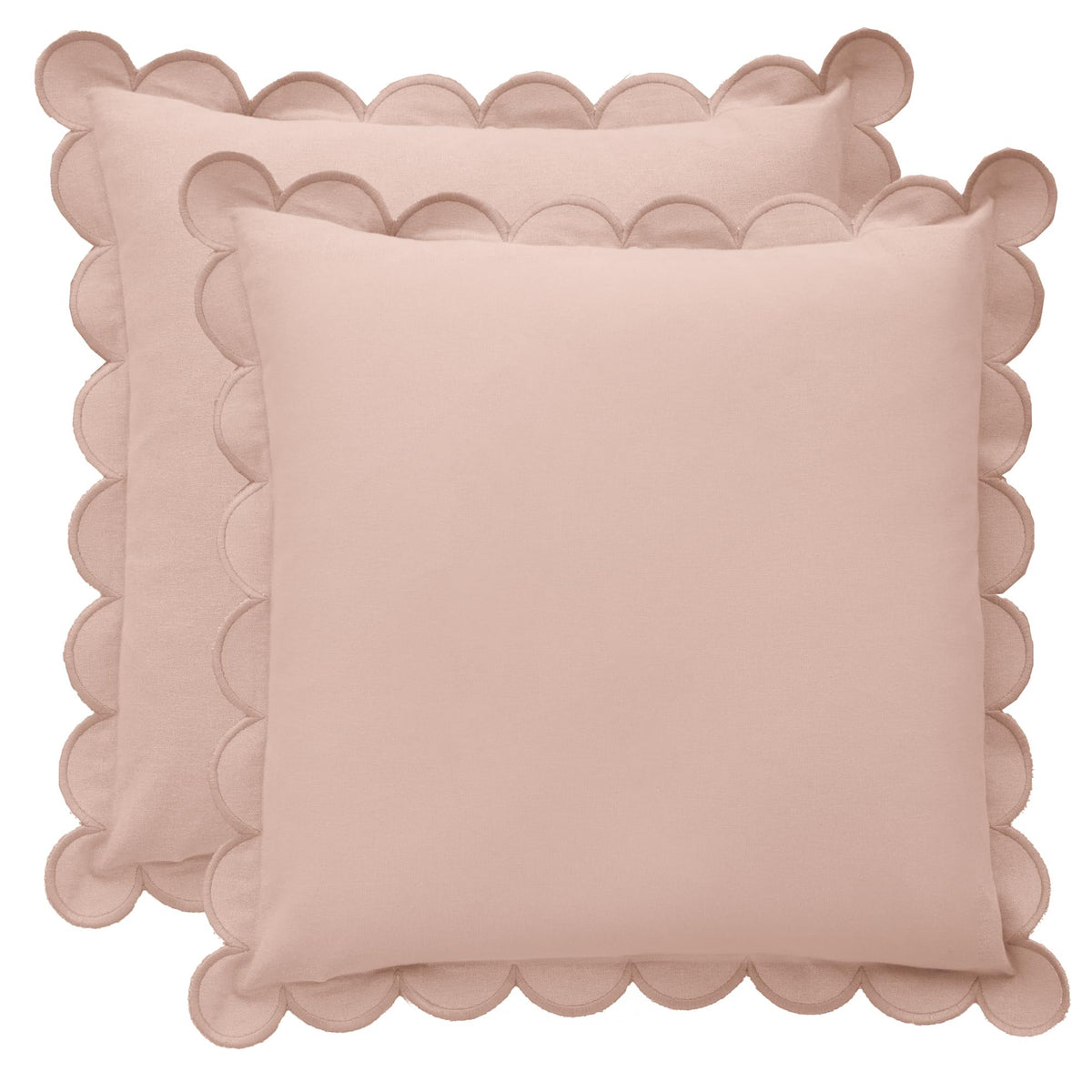 BEBE BASK Scalloped Pillow Cover Set of 2, 18x18, Cotton - Sky Blue/White