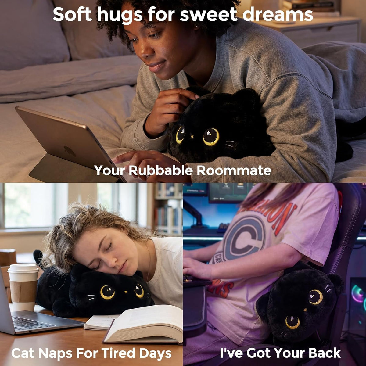 Mewaii Black Cat Plush Pillow Cute Plushies, Squishy & Huggable, 13 in