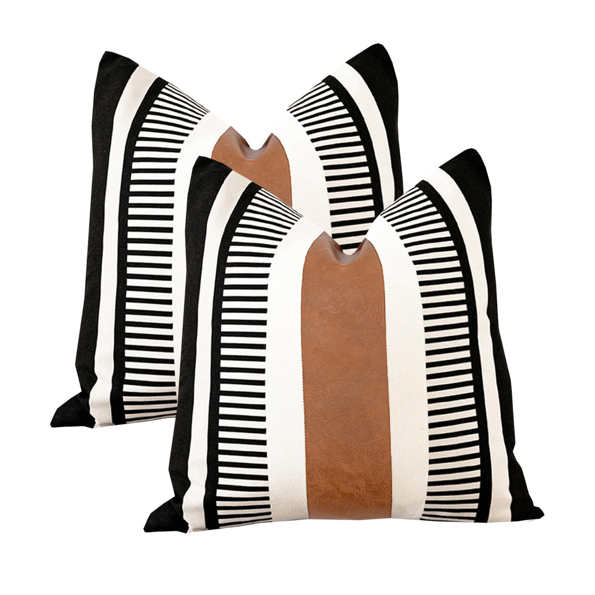 Decorative Striped Throw Pillow Cover 20x20 Inch Black White & Brown