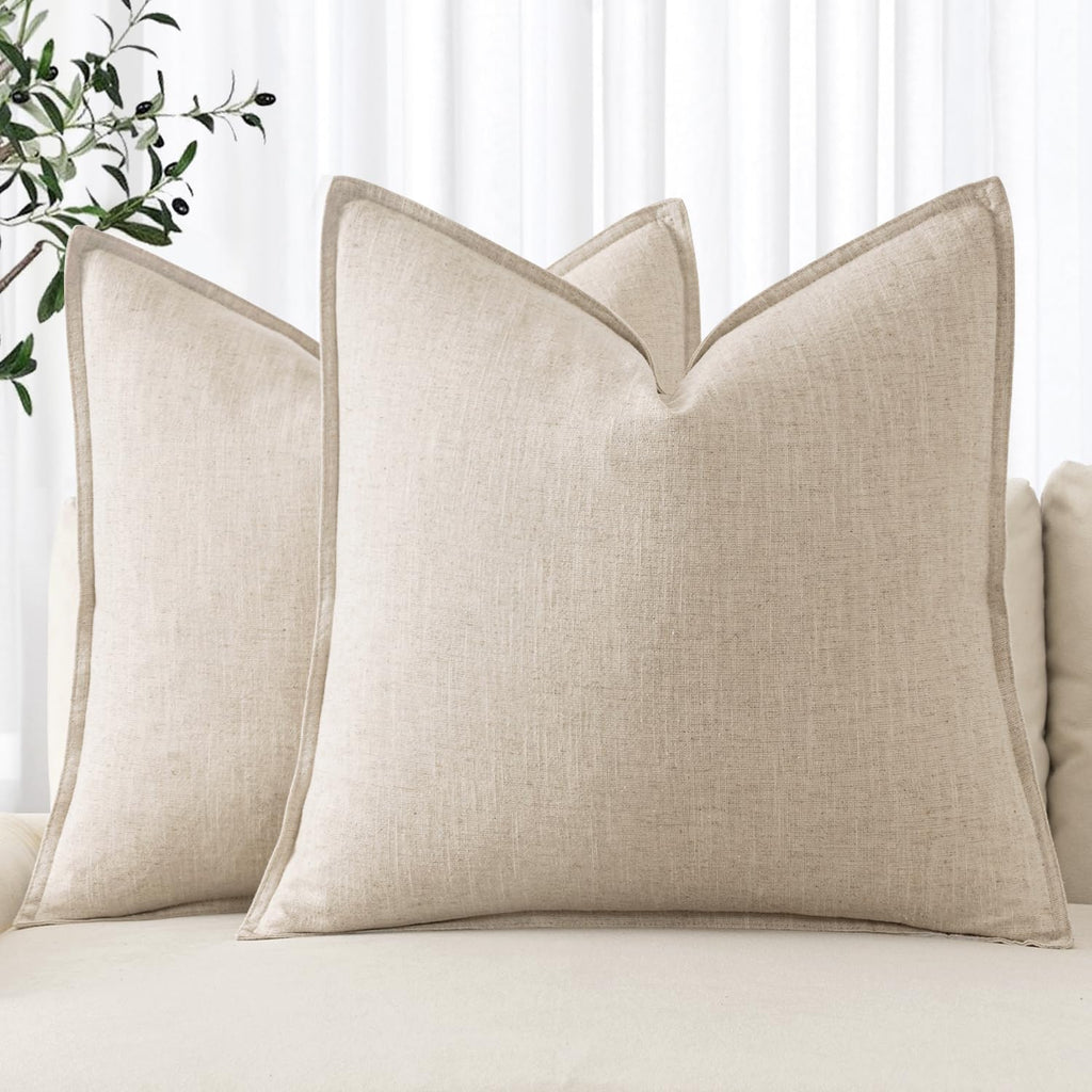MIULEE Decorative Linen Euro Sham Pillow Covers 22x22 Inch Natural Beige