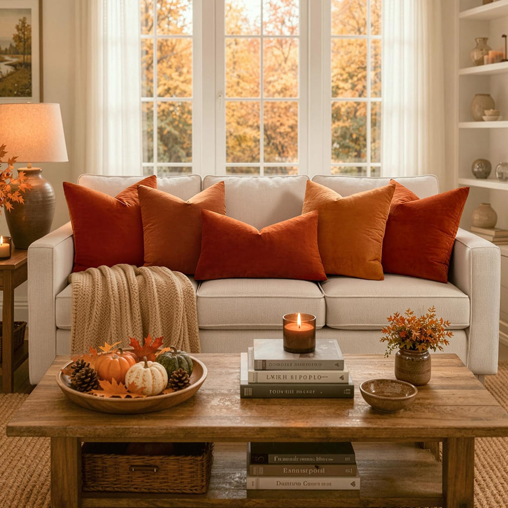 MIULEE Velvet Fall Throw Pillow Covers 20x20 Inch Pack of 2 Burnt Orange