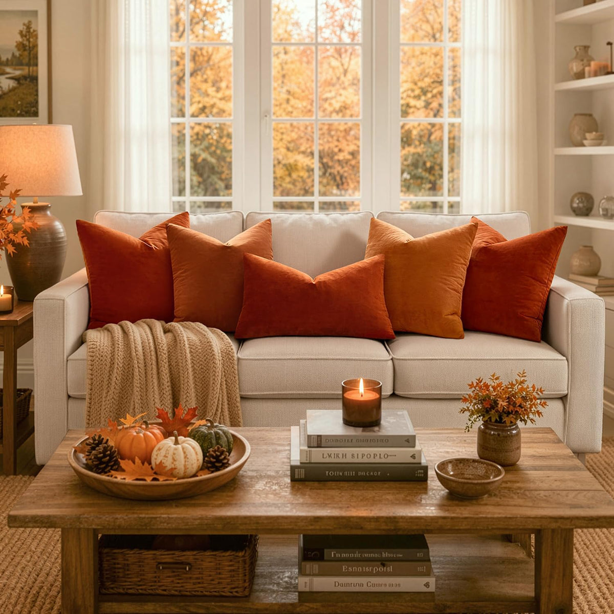 MIULEE Velvet Fall Throw Pillow Covers 20x20 Inch Pack of 2 Burnt Orange