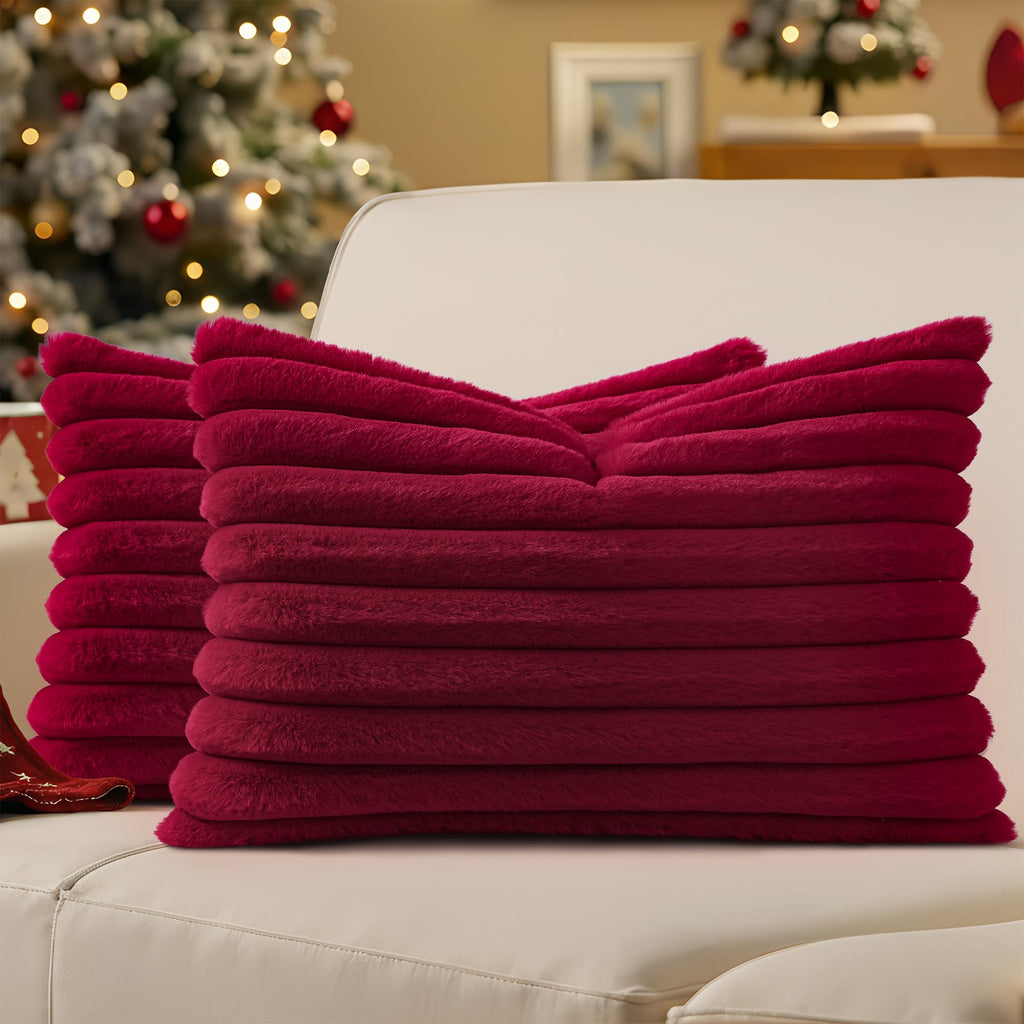 decorUhome Fall Faux Fur Throw Pillow Covers 18x18 Set of 2 Rust