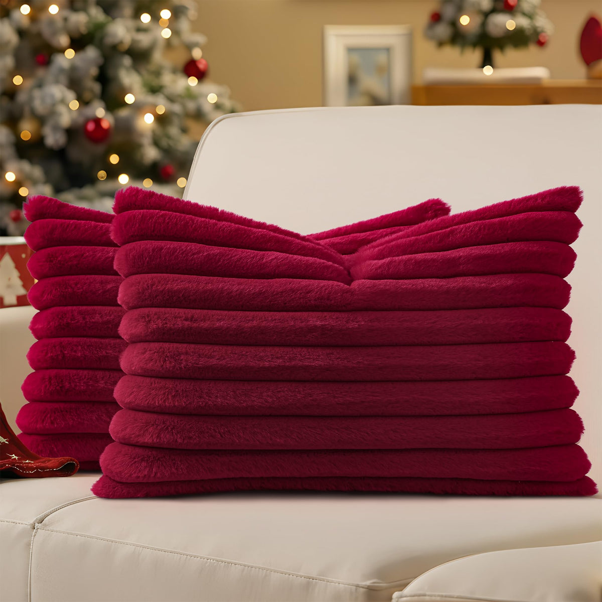 decorUhome Fall Faux Fur Throw Pillow Covers 18x18 Set of 2 Rust