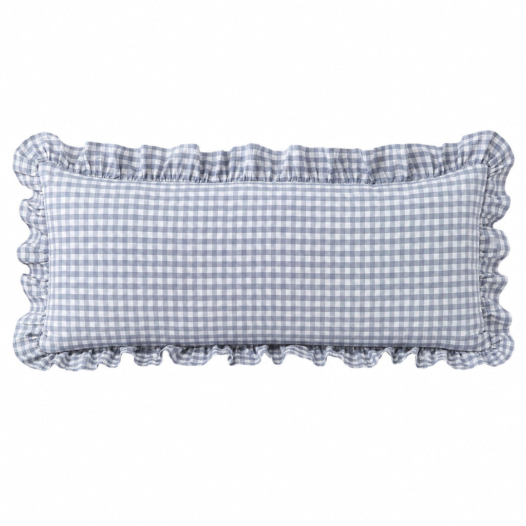 Gingham Throw Pillow Covers 18x18, Warm Taupe/White, Ruffle Trim