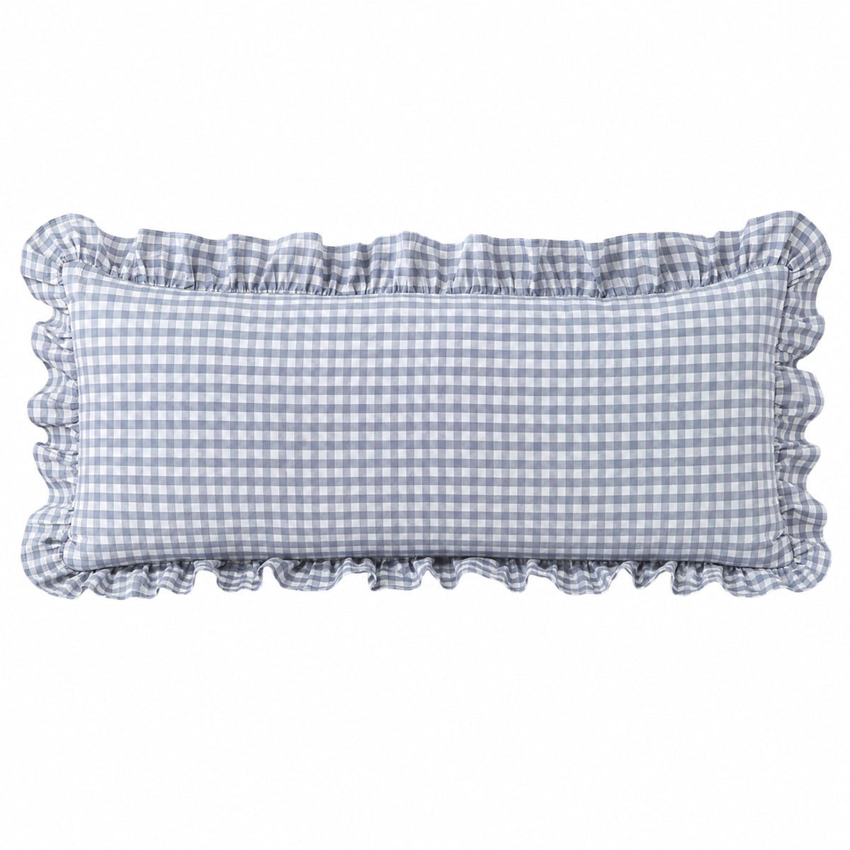 Gingham Throw Pillow Covers 18x18, Warm Taupe/White, Ruffle Trim