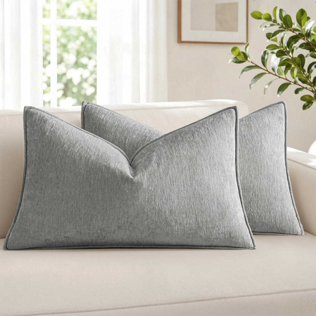 MIULEE Chenille Couch Pillow Covers for Living Room 18x18 Natural Beige