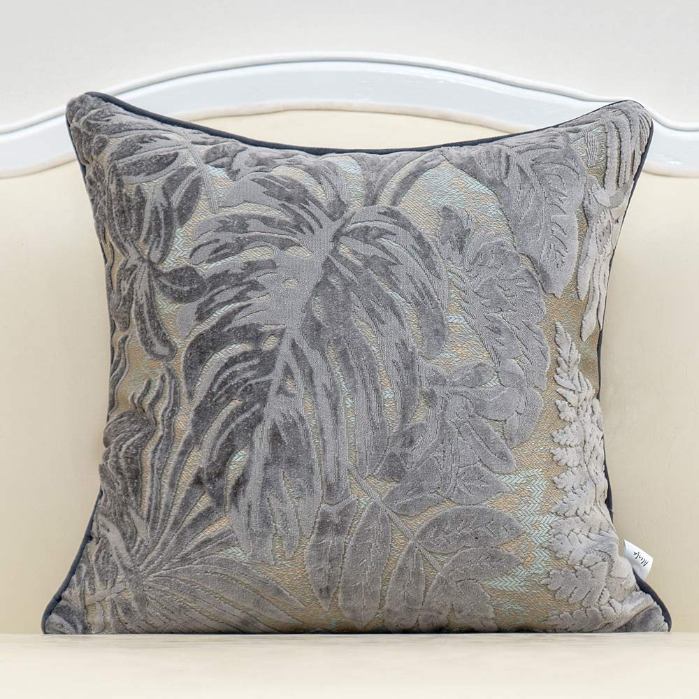 Alerfa 12 x 20 Inch Light Blue Rectangle Maple Leaf Pillow Embroidery Cut Velvet Cushion Case Luxury Modern Lumbar Throw Pillow Cover Decorative Pillow for Couch Sofa Living Room Bedroom Car