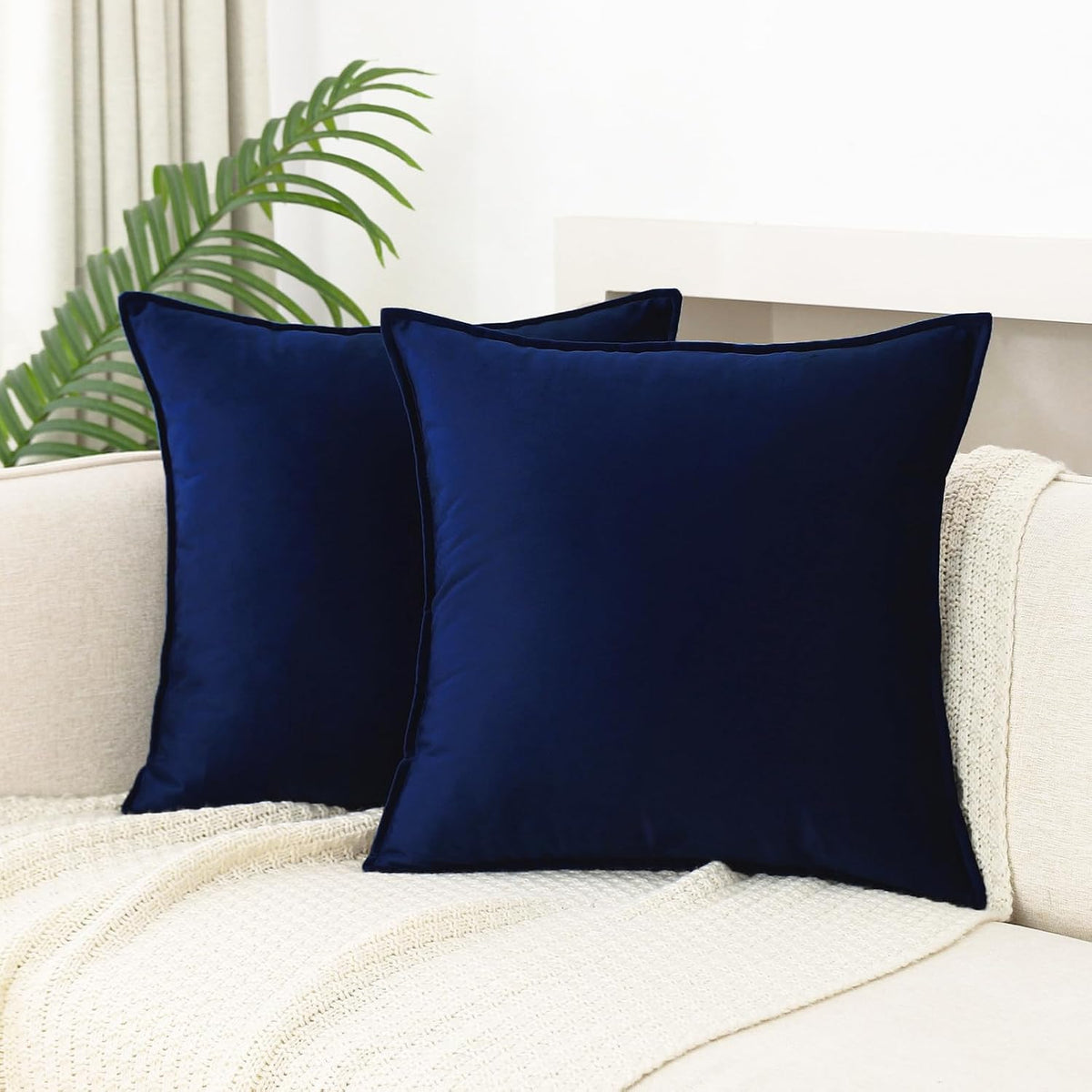 Velvet Navy Blue Throw Pillow Covers 18”x18”Pack of 2 Soft Decorative