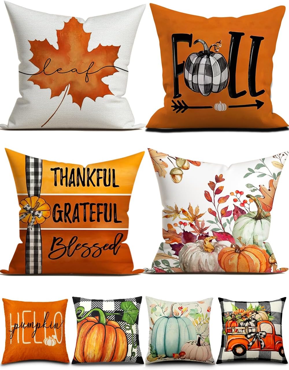 TOYPOPOR Fall Pillow Covers 20x20 4Pcs Double‑Sided Print Autumn Home Decor