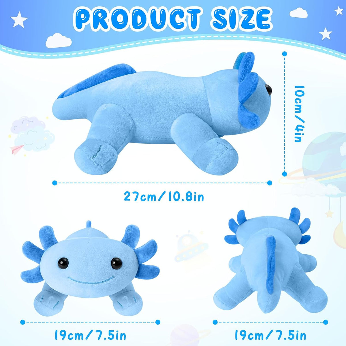 Axolotl Plush Toy, Soft Cute Axolotl Stuffed Animal, Kids Plushie Pillow Doll. Blue