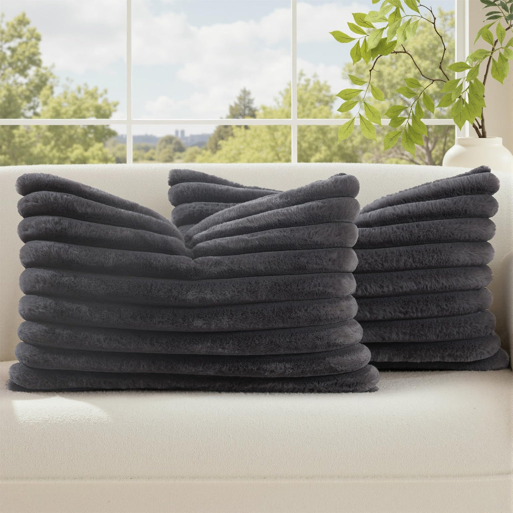 decorUhome Fall Faux Fur Throw Pillow Covers 18x18 Set of 2 Rust