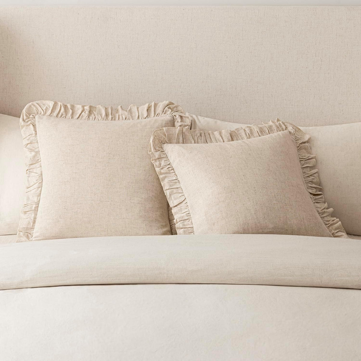 Foindtower Set of 2 Decorative Soild Fringe Ruffle Throw Pillow Covers Soft Boho Farmhouse Cushion Cover Cozy Accent Retro Pillowcase for Couch Sofa Bed Living Room Home Decor,20×20 Inch,Natural Beige