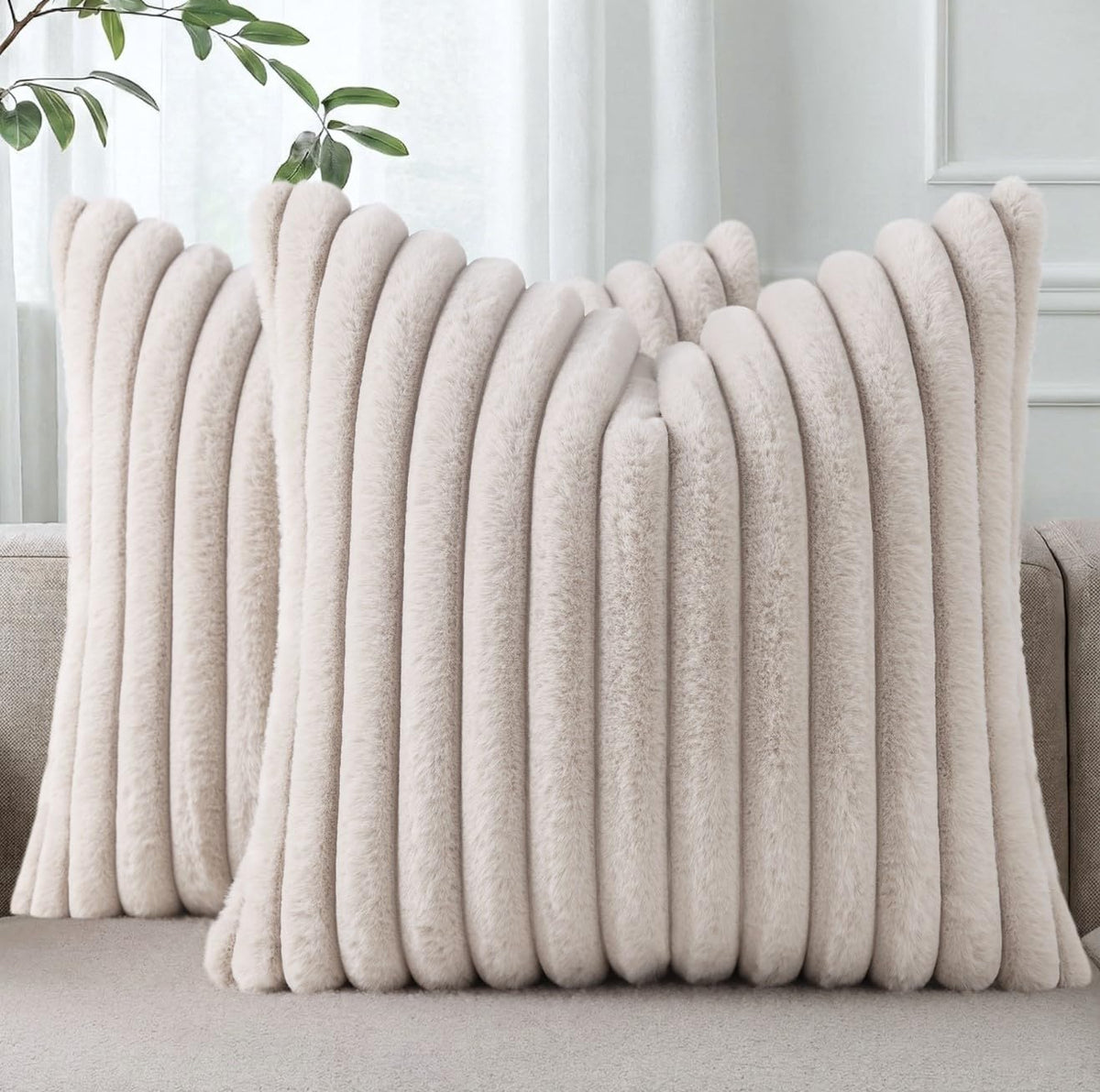 Pallene Faux Fur Decorative Throw Pillow Covers 18x18 Set of 2, Cream White