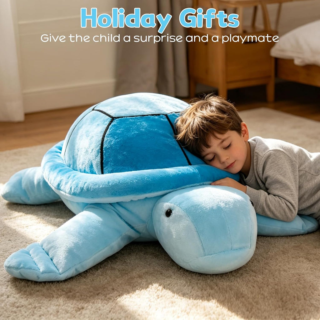 MorisMos 33Inch Giant Blue Sea Turtle Stuffed Animal, Large Turtle Plush Pillow, Soft Ocean Animal Plush Toy for Kids, Big Turtle Plushie for Bed Sofa Room Decor, Birthday Gift