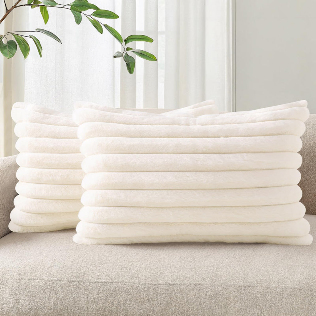 Pallene Faux Fur Decorative Throw Pillow Covers 18x18 Set of 2, Cream White