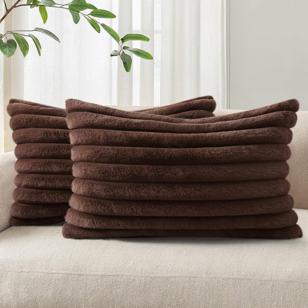 Pallene Faux Fur Decorative Throw Pillow Covers 18x18 Set of 2, Cream White