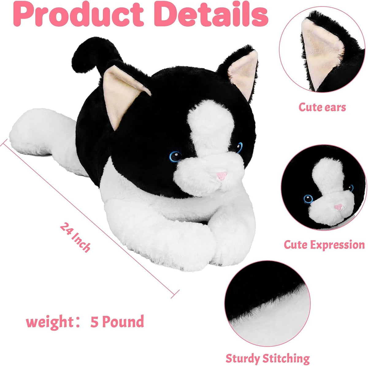Wepop 5lbs Weighted Stuffed Animals Cat Plush Weighted Stuffed Animal 24in