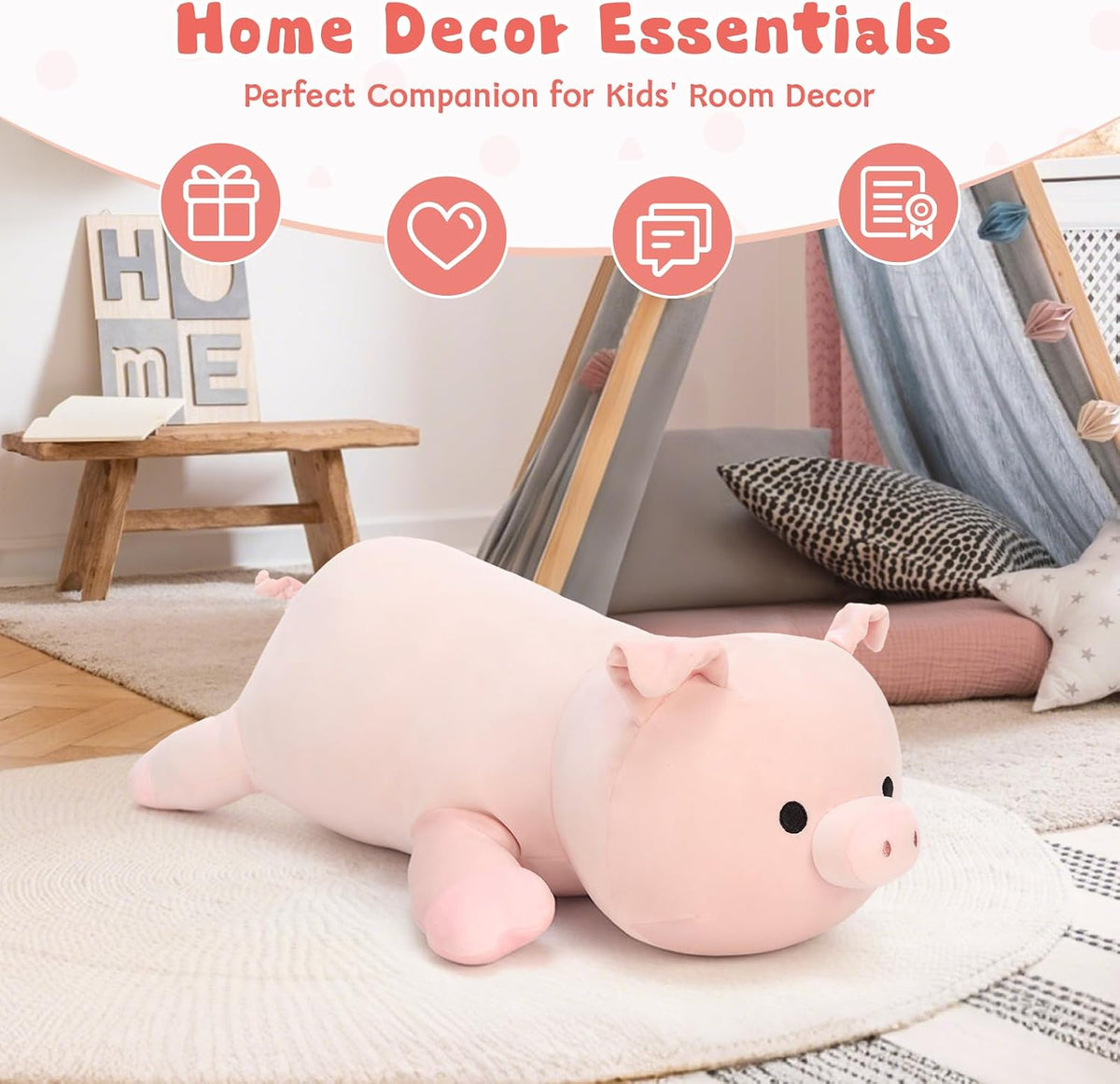 MaoGoLan Pink Pig Plush Pillow– 24" Giant Pig Stuffed Animal Body Pillow
