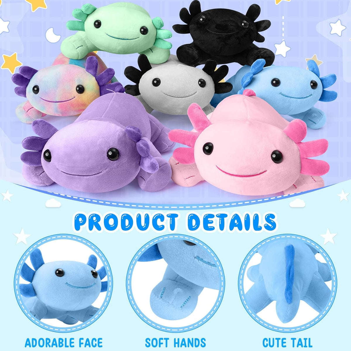 Axolotl Plush Toy, Soft Cute Axolotl Stuffed Animal, Kids Plushie Pillow Doll. Blue
