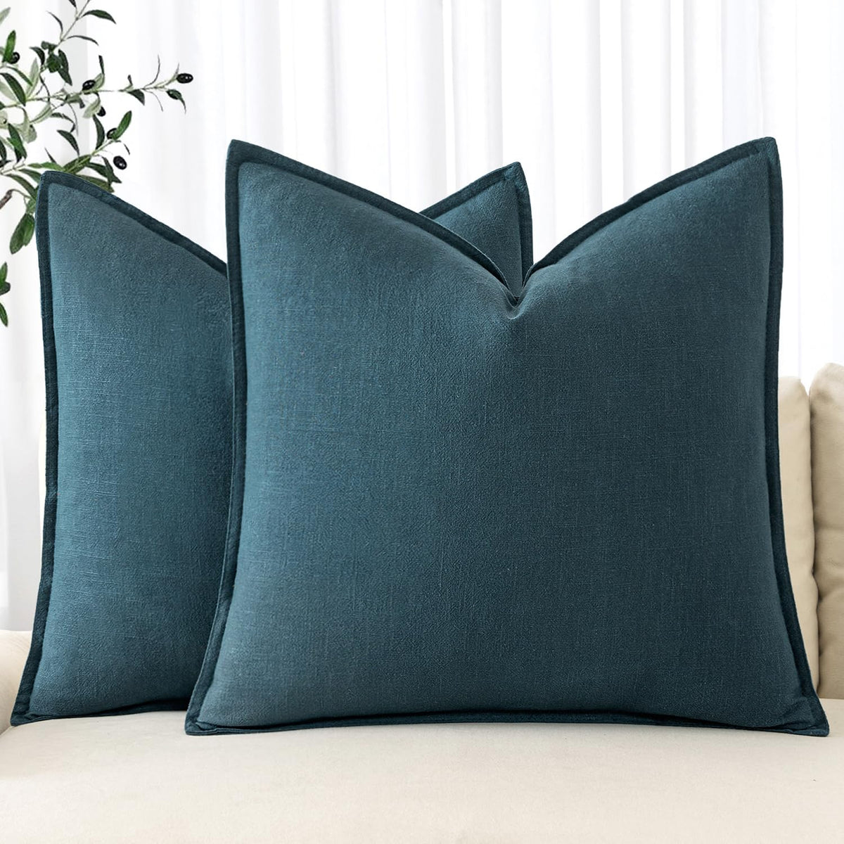 MIULEE Decorative Linen Euro Sham Pillow Covers 22x22 Inch Natural Beige