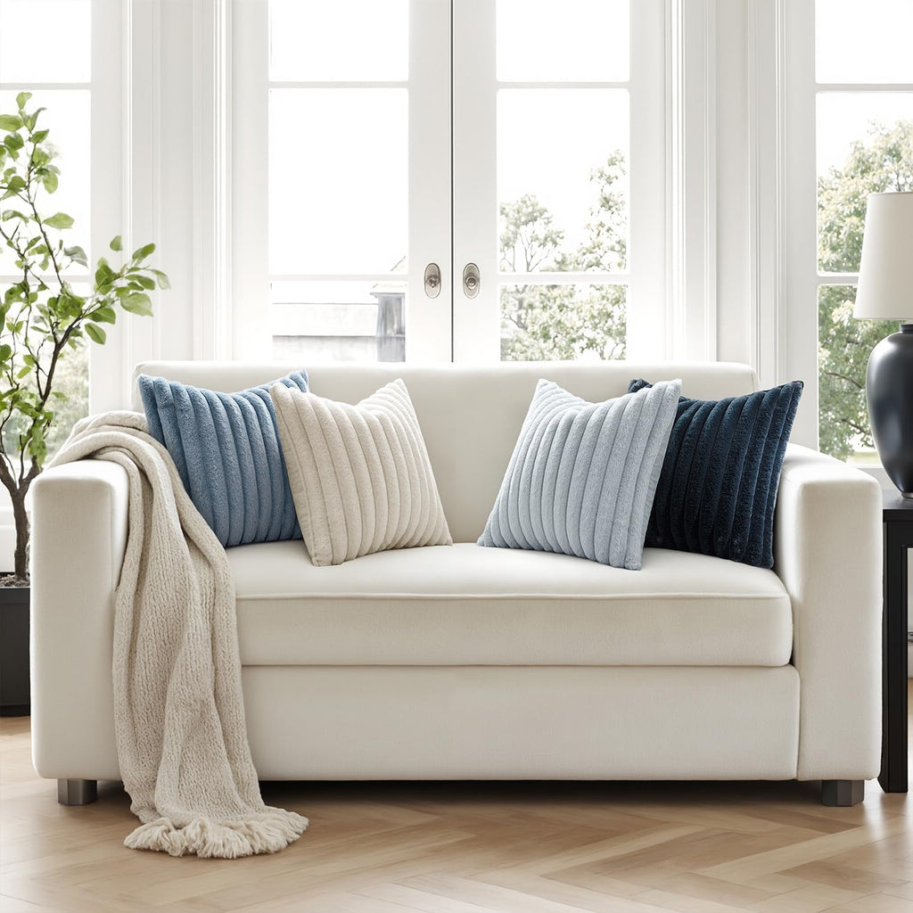 MIULEE Faux Fur Plush Decorative Throw Pillow Covers 18x18, Navy Blue