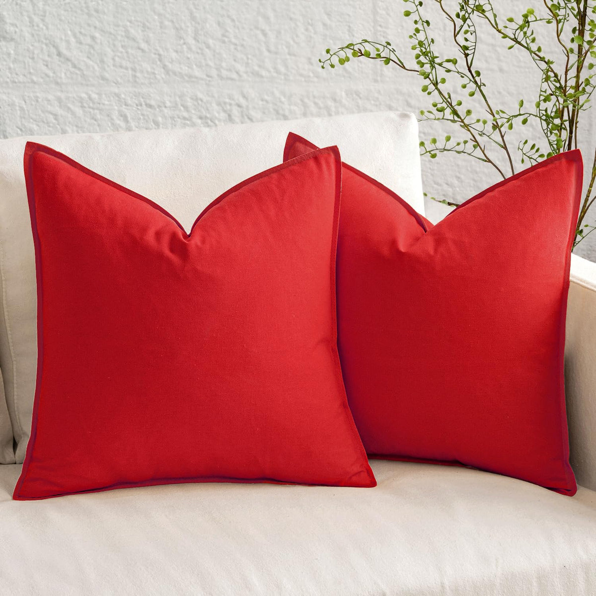 MIULEE Pack of 2 Decorative Linen Pillow Covers 18x18 Inch Olive Green