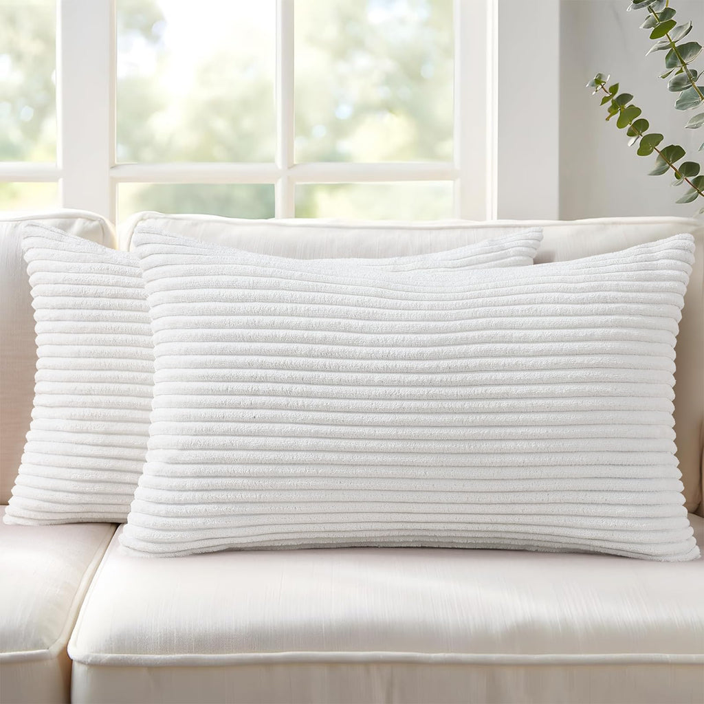 Mecatny Corduroy Fall Decorative Throw Pillow Covers 18x18 Set of 2 Khaki