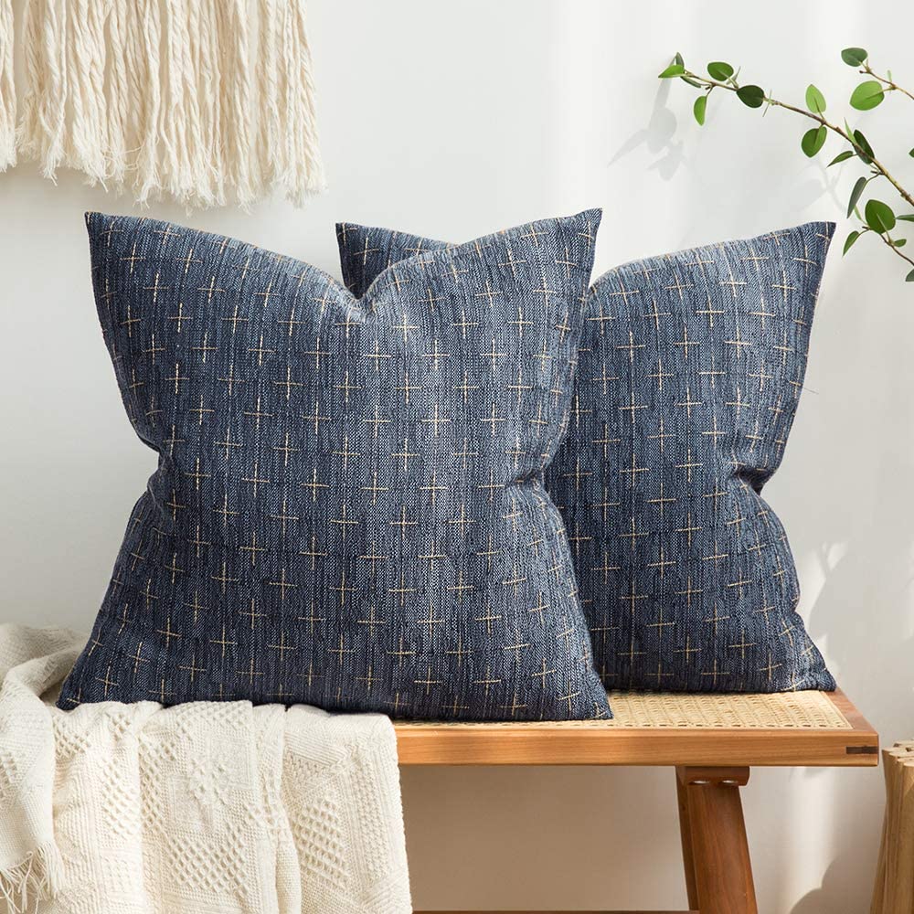 MIULEE Pack of 2 Decorative Vintage Burlap Linen Spring Throw Pillow Covers Modern Farmhouse Pillowcase Rustic Woven Textured Cushion Cover for Sofa Couch Bed 18x18 Inch Olive Green