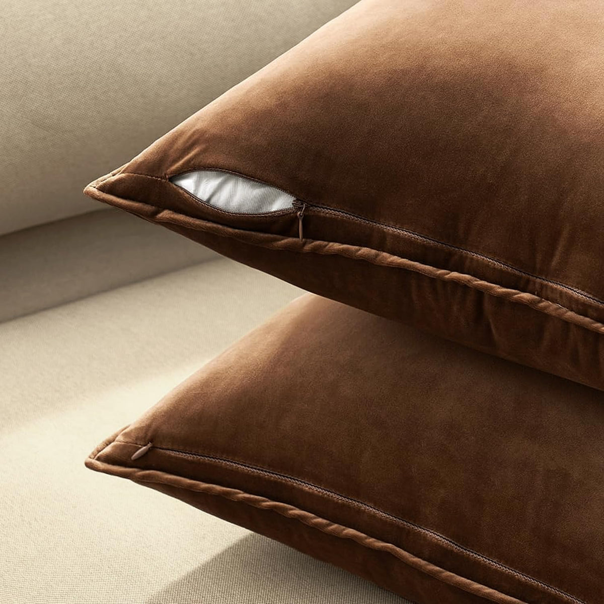 MIULEE Decorative Brown Velvet Throw Pillow Covers for Couch 22x22 Inch