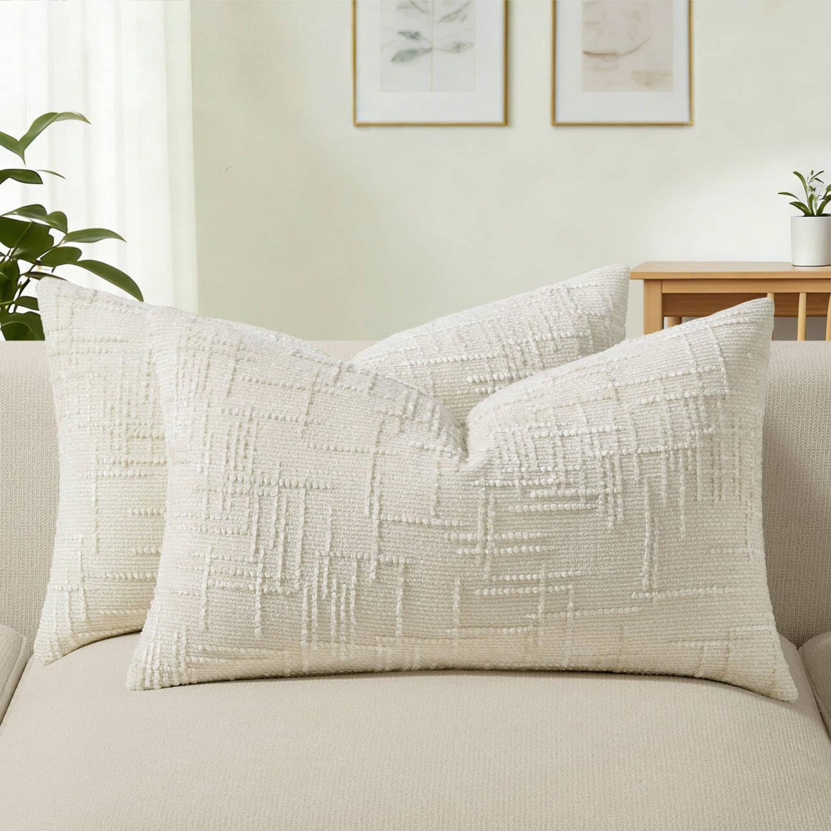 Allorry Decorative Couch Throw Pillow Covers 18x18 Set of 2 Camel Soft Chenille Pillow Covers Neutral Textured Boho Cushion Covers for Modern Farmhouse Sofa Bedroom Living Room Decor SY008-D18