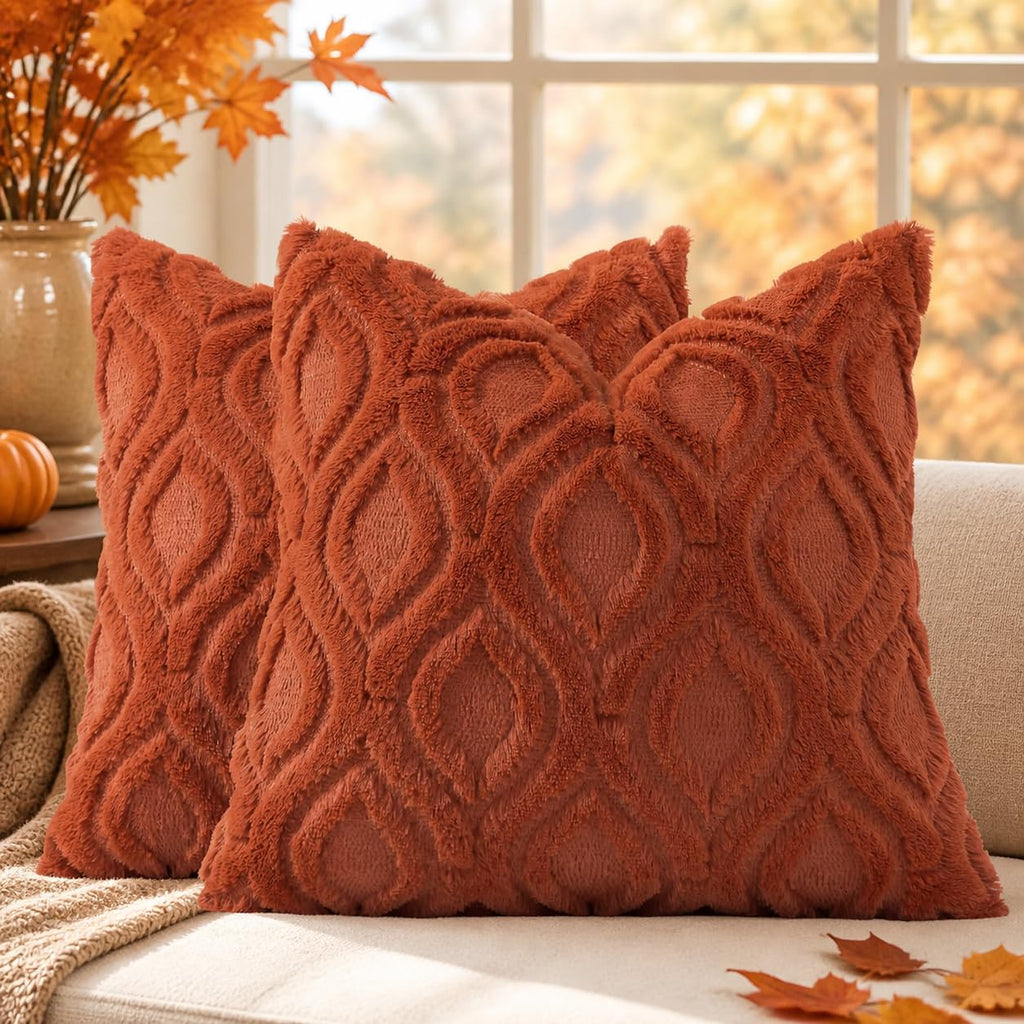 decorUhome Faux Fur Plush Soft Beige Throw Pillow Covers 18x18 Set of 2