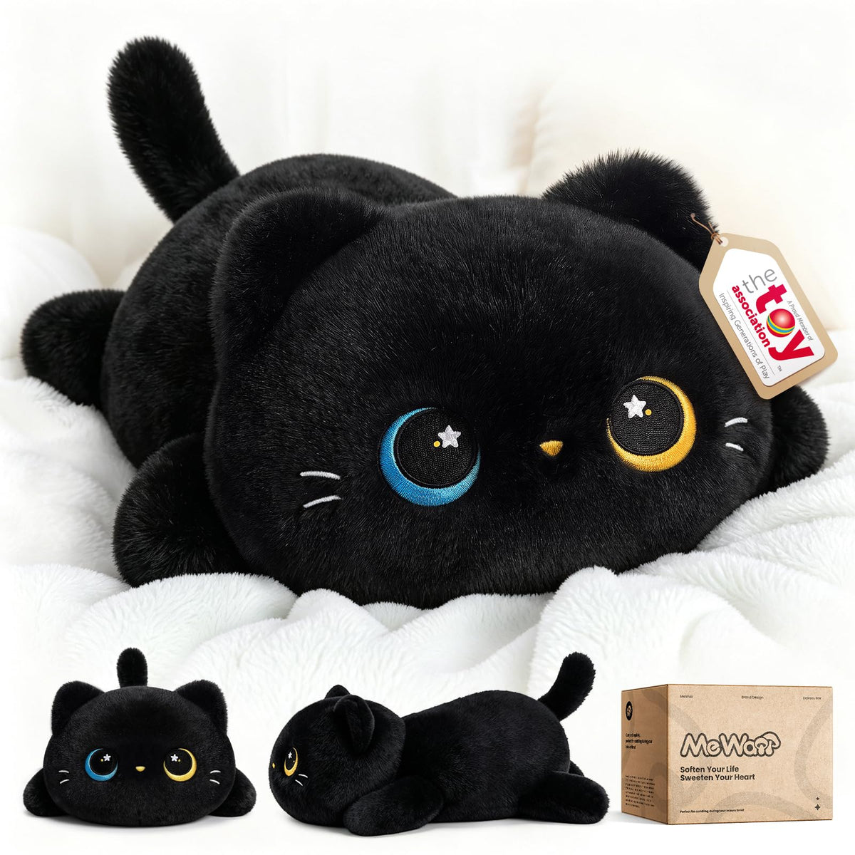 Mewaii Black Cat Plush Pillow Cute Plushies, Squishy & Huggable, 13 in
