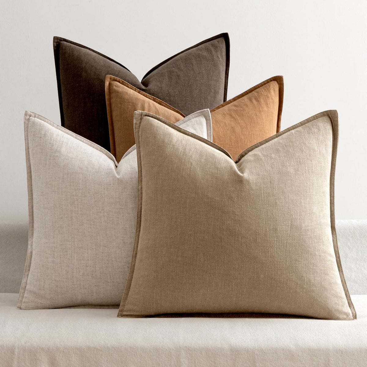 MIULEE Neutral Boho Linen Decorative Pillow Covers 18x18 Inch Pack of 4