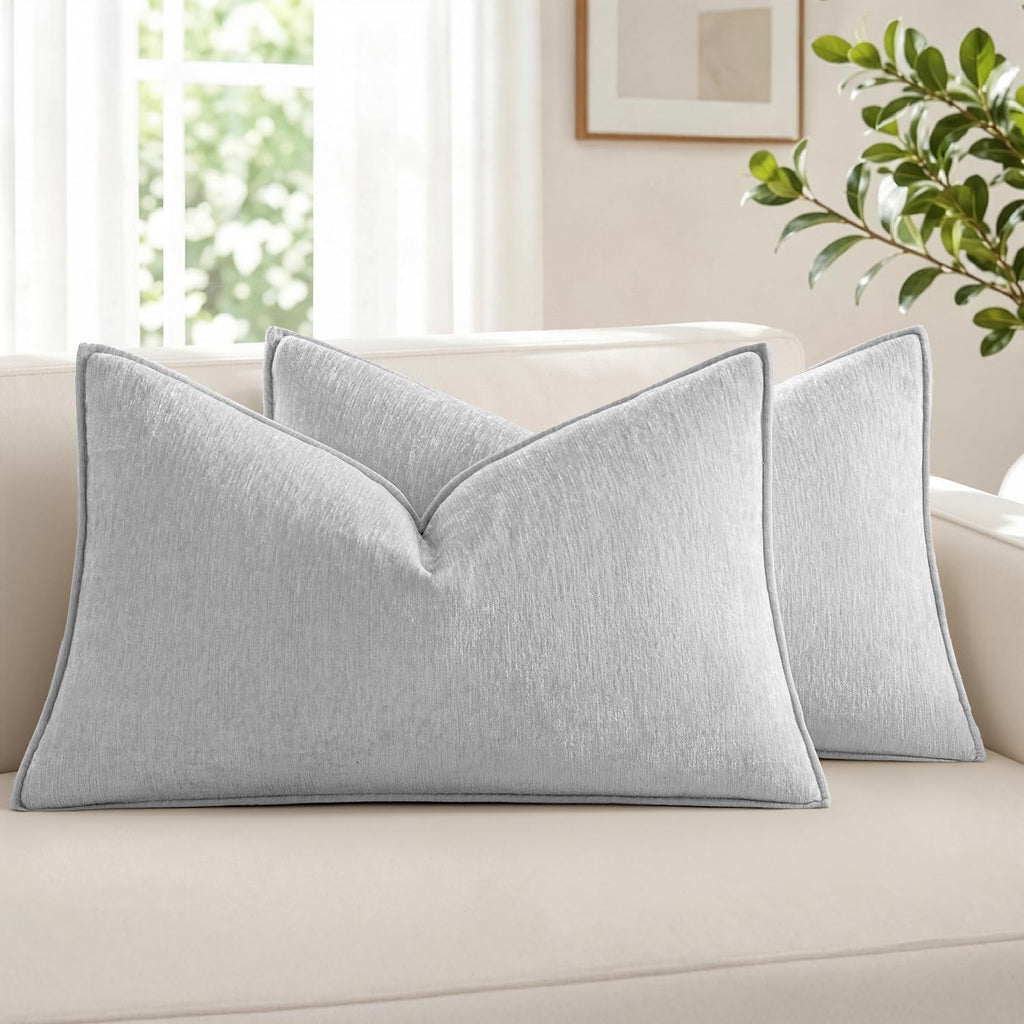 MIULEE Chenille Couch Pillow Covers for Living Room 18x18 Natural Beige