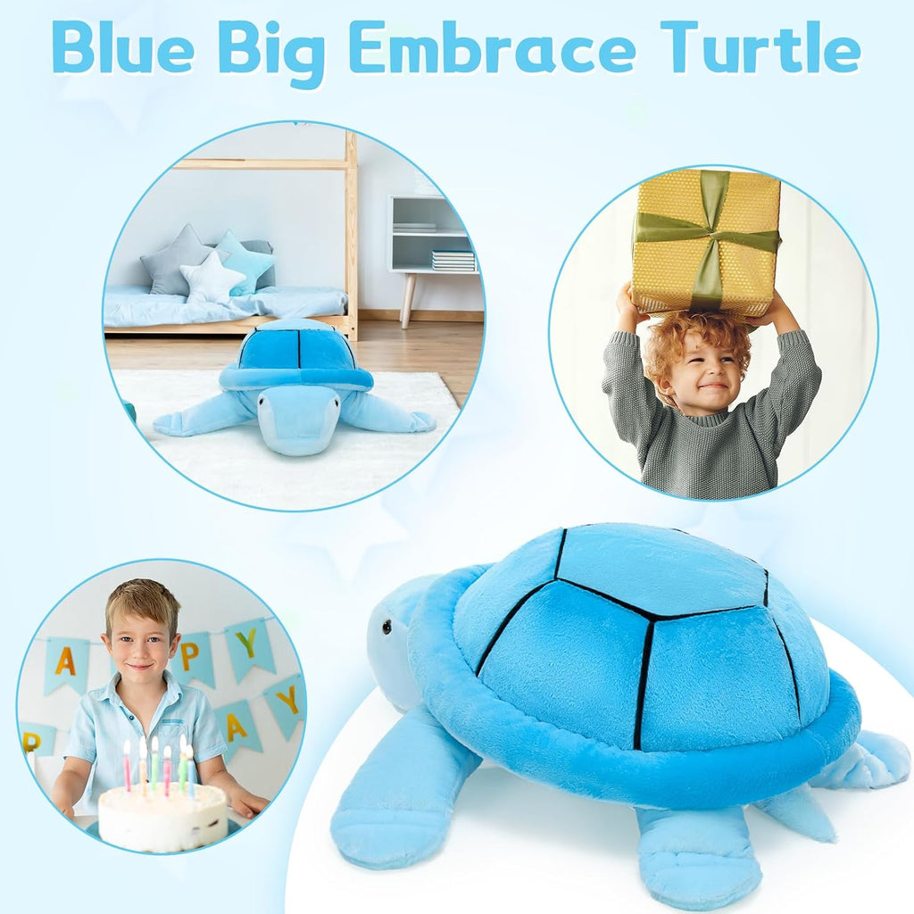 MorisMos 33Inch Giant Blue Sea Turtle Stuffed Animal, Large Turtle Plush Pillow, Soft Ocean Animal Plush Toy for Kids, Big Turtle Plushie for Bed Sofa Room Decor, Birthday Gift
