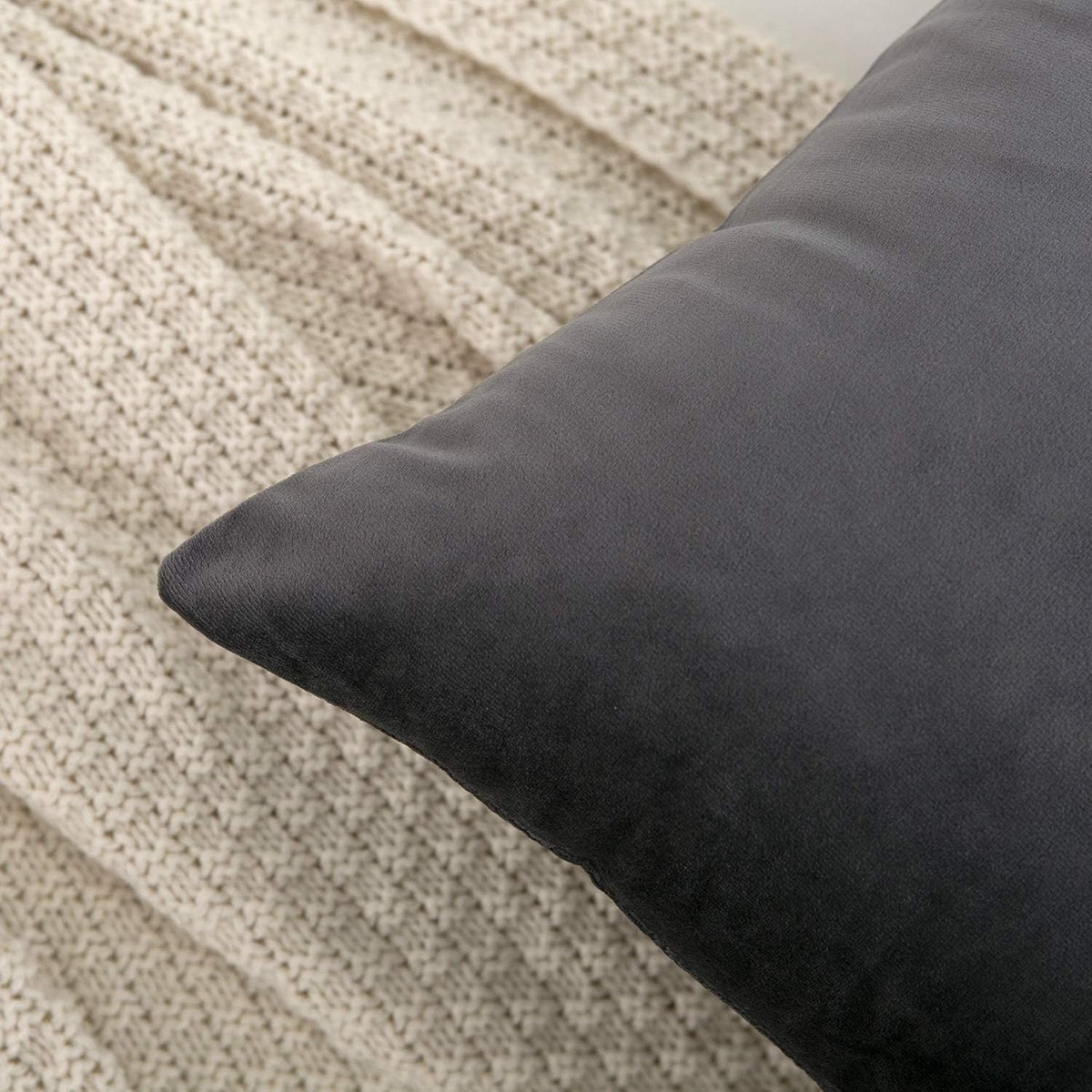 RainRoad Velvet Gray Throw Pillow Covers18x18 Inch,Set of 2