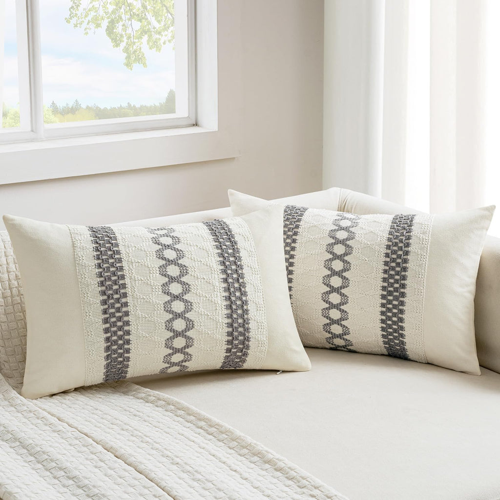 MIULEE Set of 2 Sage Green Boho Decorative Pillow Covers 18x18 Inch