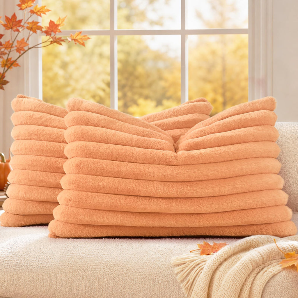 decorUhome Fall Faux Fur Throw Pillow Covers 18x18 Set of 2 Rust