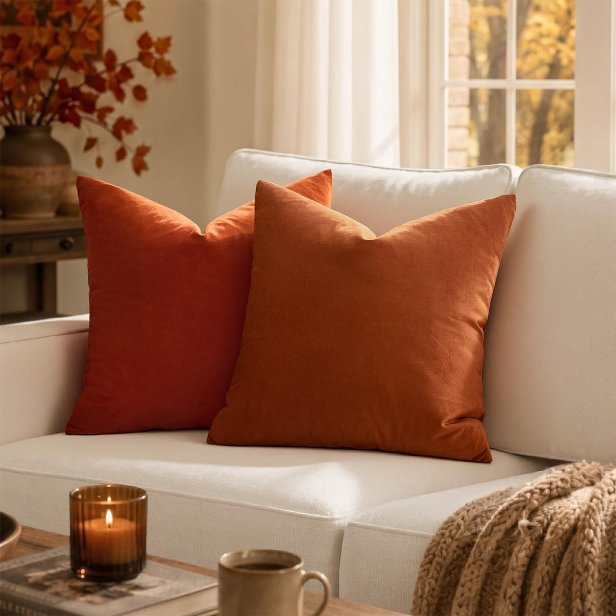 MIULEE Velvet Fall Throw Pillow Covers 20x20 Inch Pack of 2 Burnt Orange