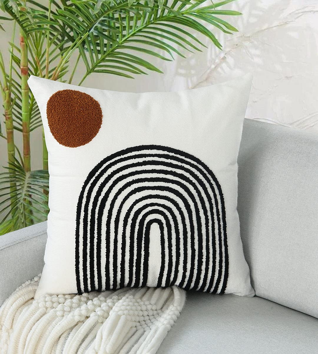 Merrycolor Boho Lumbar Throw Pillow Covers 12x20 Tufted Abstract Mid Century Modern Pillowcases Bohemian Aesthetic Decorative Pillows for Couch Bed Sofa Living Room (1PC,Green and Black)