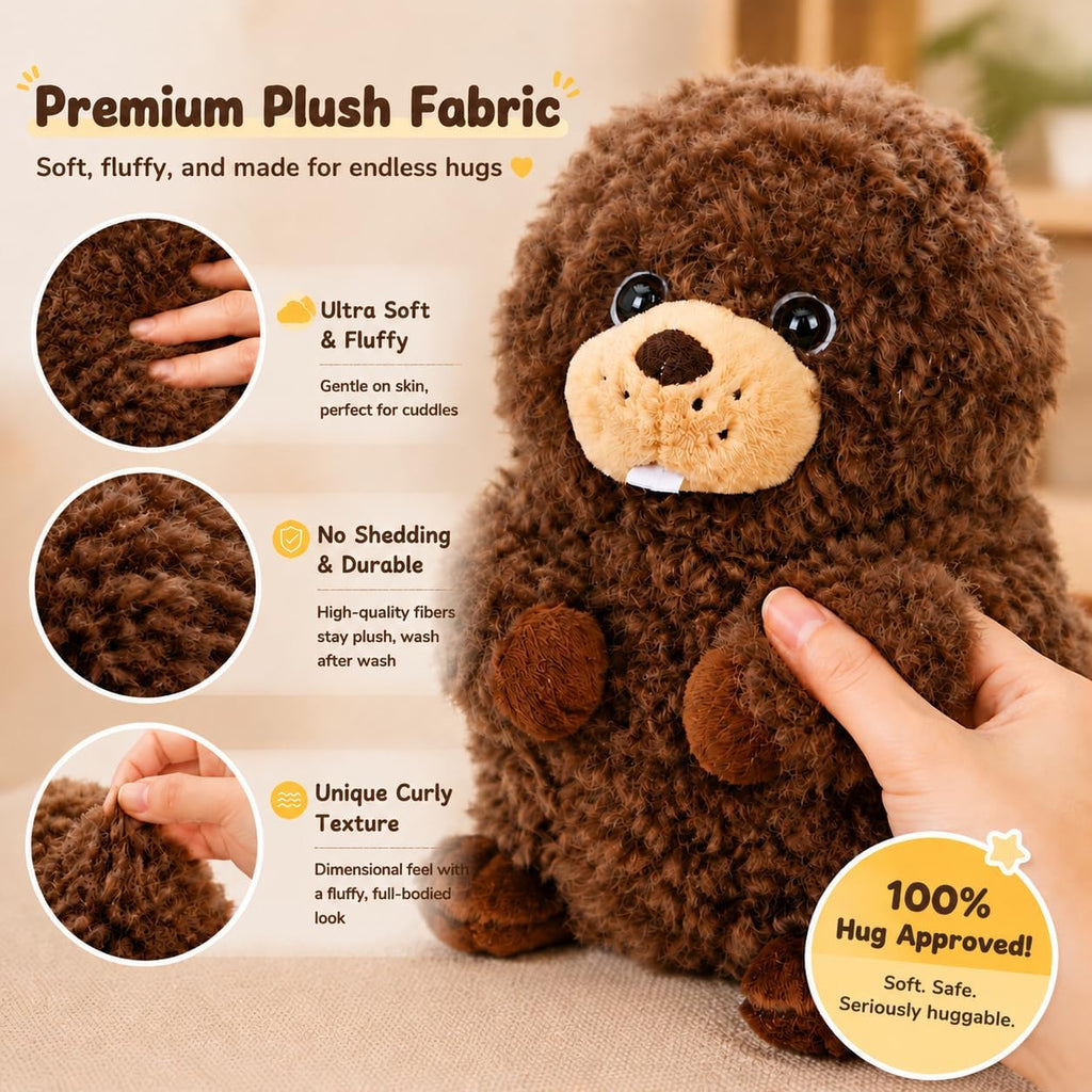 Curly Beaver Stuffed Animal Cute Squishy Plush Toy for Kids 9.8''