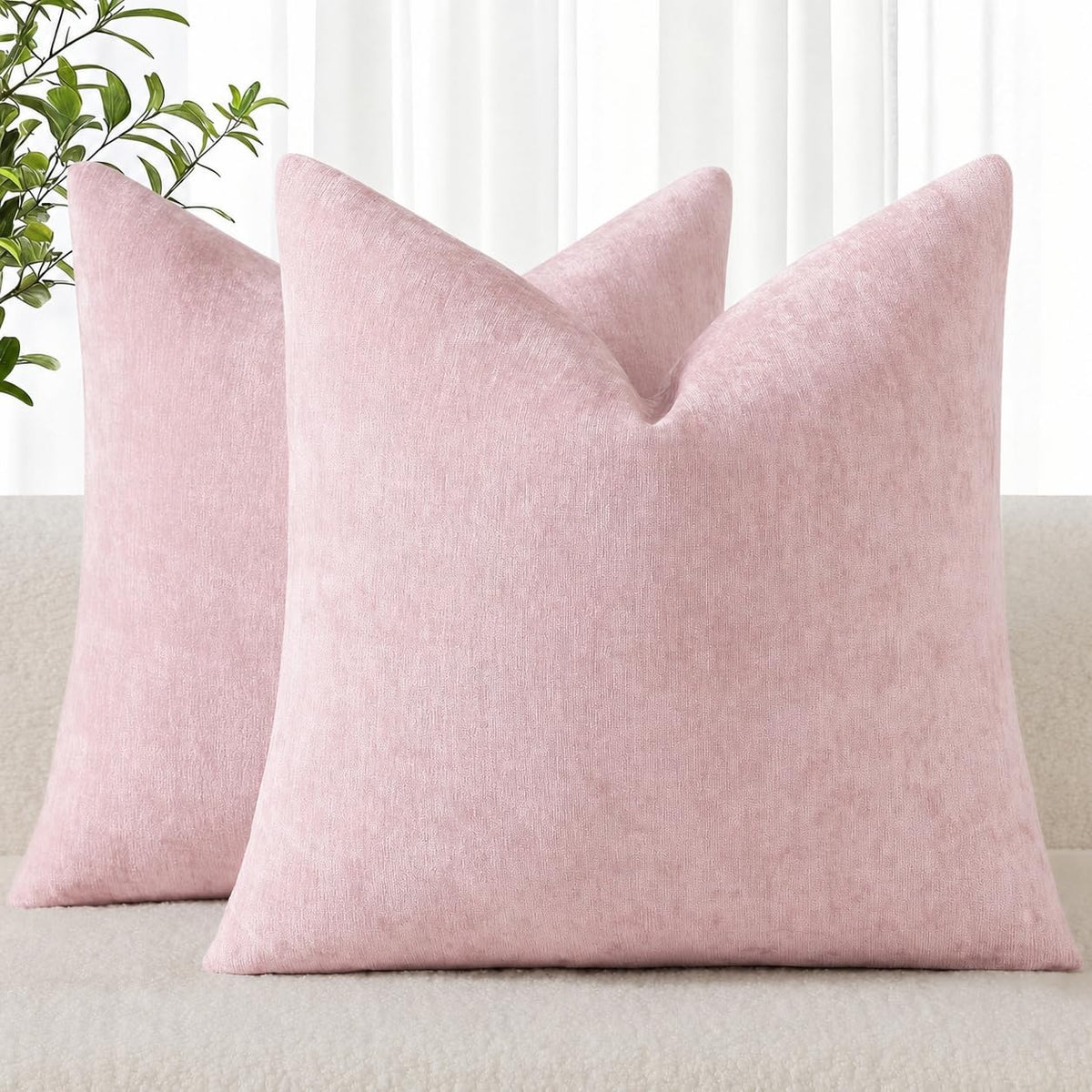 decorUhome Soft Chenille Moss Green Throw Pillow Covers 18X18 Set of 2