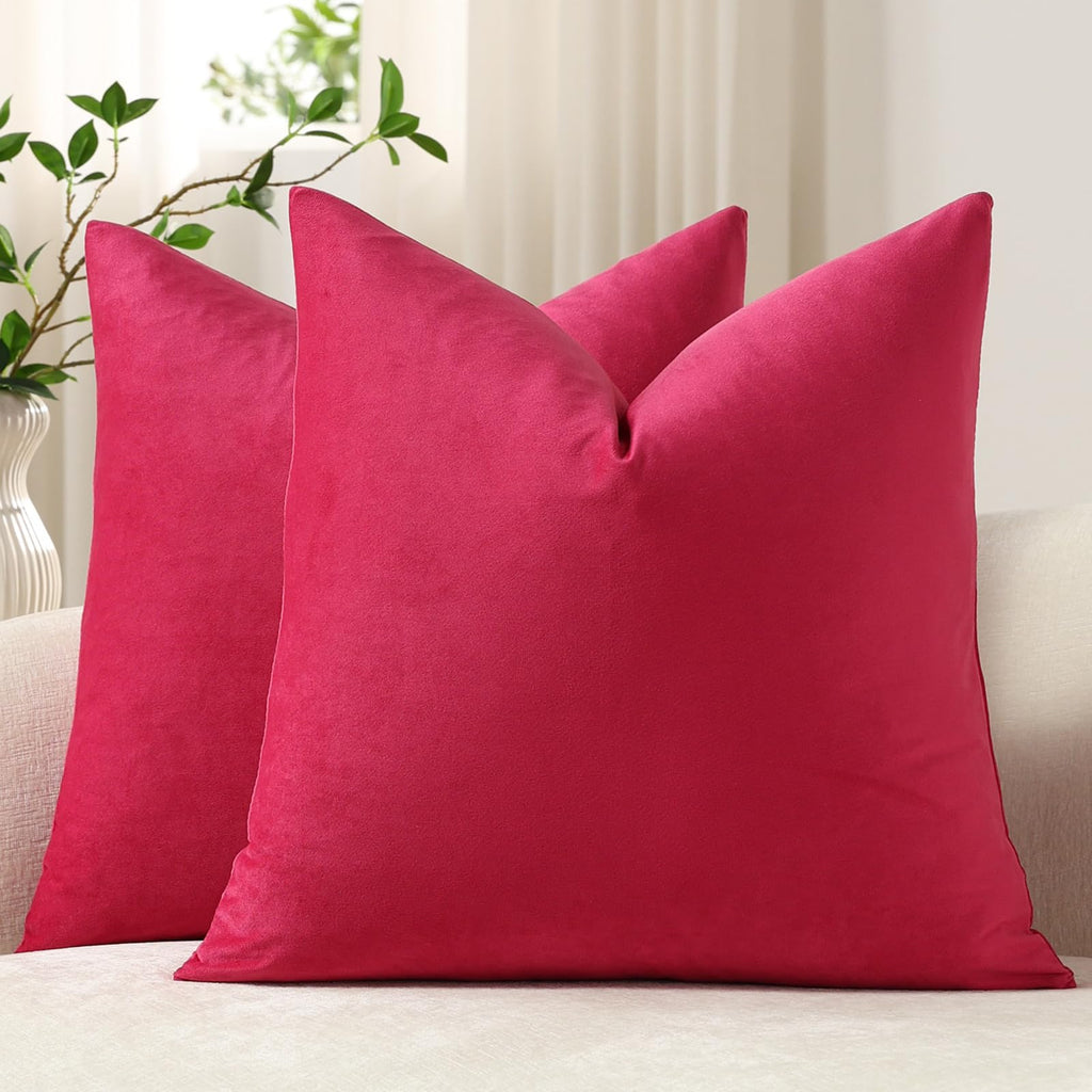 DEZENE Throw Pillow Covers 20x20 Chocolate Brown: Pack of 2 Cozy Soft Velvet Square Modern Luxury Decorative Throw Pillow Cases for Sofa Couch Living Room Bed Home Decor